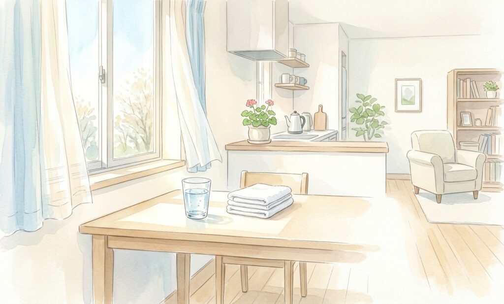 朝の光が差し込む整ったリビング